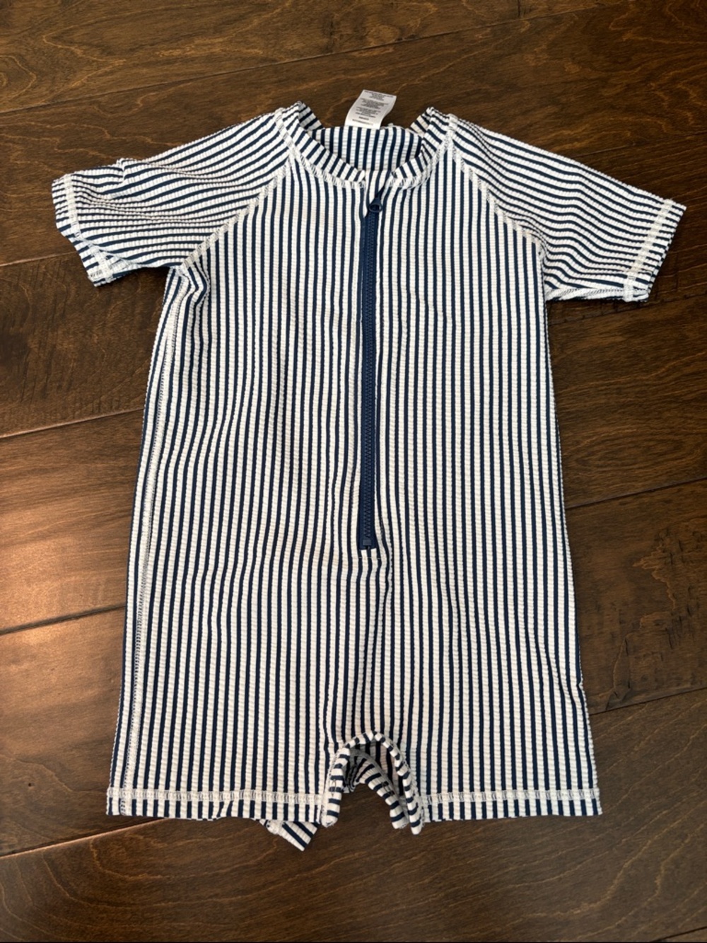 Kids Navy & White Stripe One-Piece Swimsuit with Front Zip
